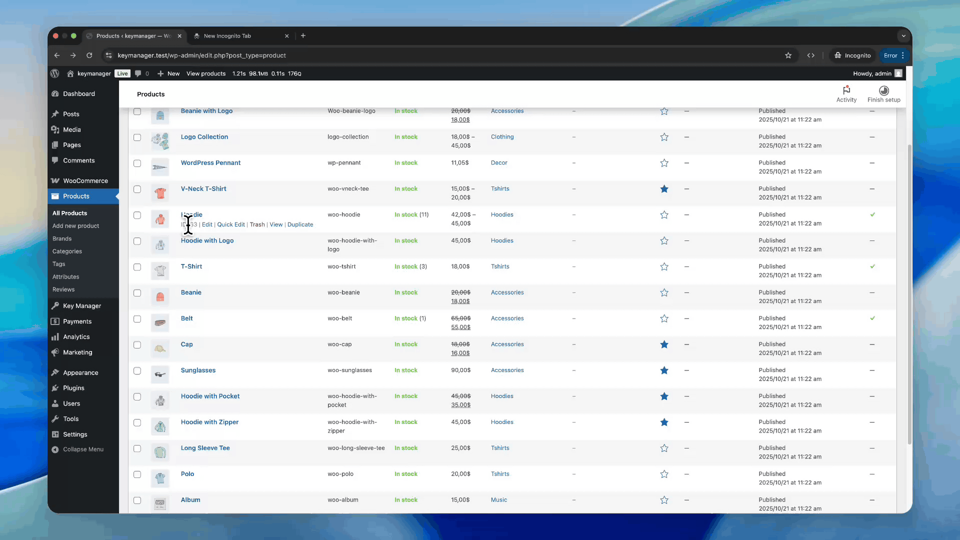 Variable Product Setup Key Manager
